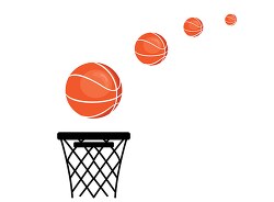 series of basketballs moving toward the hoop clipart