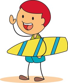 stick figure boy on beach with surfboard