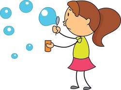 stick figure girl playing with bubbles