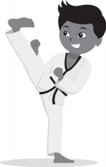 student practicing karate side kick gray color