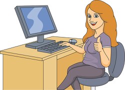 teenage female student in computer class clipart