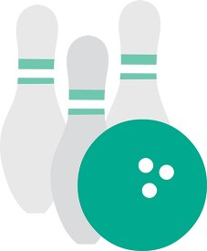 three bowling pins with bowling ball flat design clipart