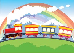 train-riding-on-hills-rainbow-and-mountains-in-gackground-clipar