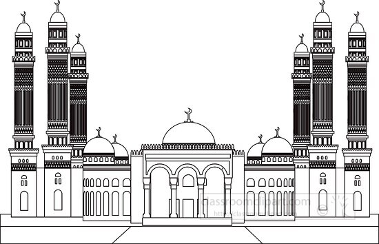 al saleh mosque sanaa yemen black white outline clipart