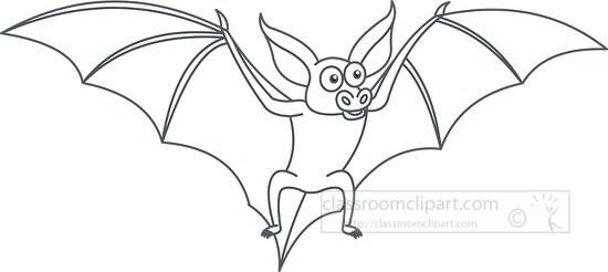 bat with wings open black white outline clipart