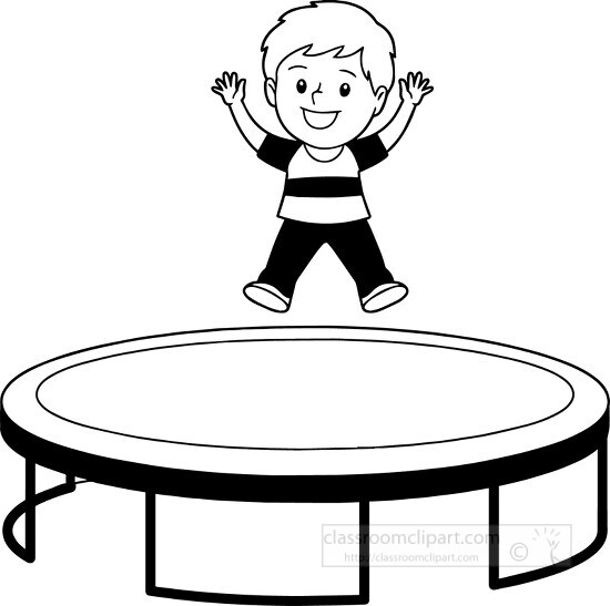 black white boy jumping on trampoline clipart 2