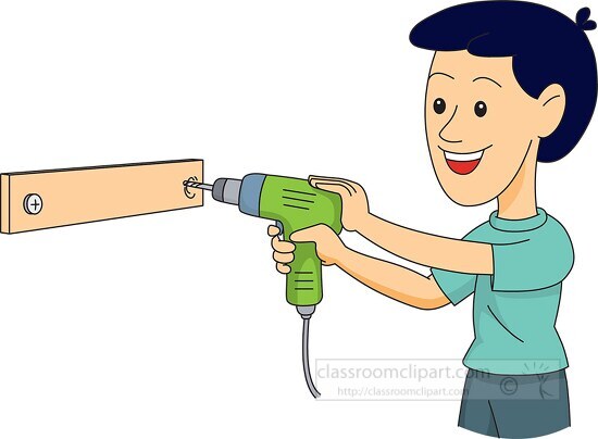boy working with electric drill clipart