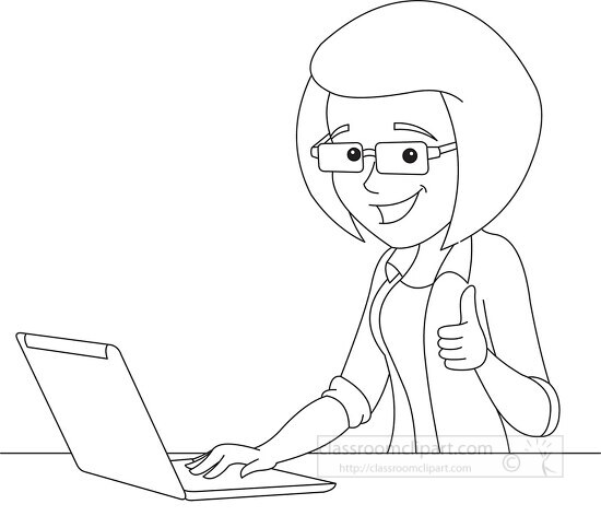 business woman at work on computer showing thumbsup sign black o
