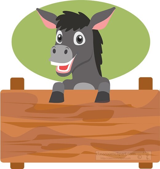 cute smiling donkey resting on wooden sign clipart