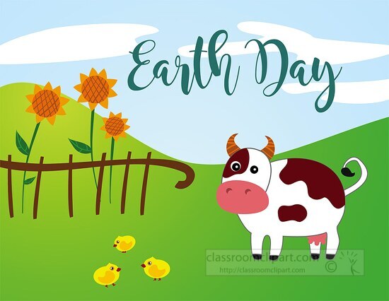 earth day green pastures animals flowers clipart