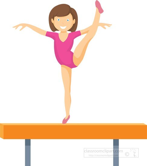female athlete raising leg on balance beam clipart