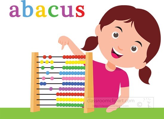 girl counting with abacus mathematics clipart