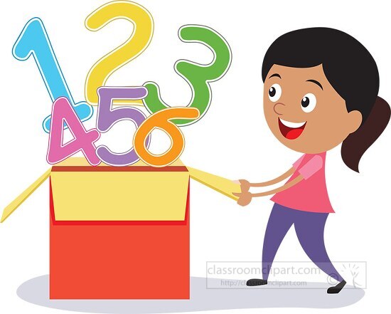 girl opening box full of numbers math clipart 6920