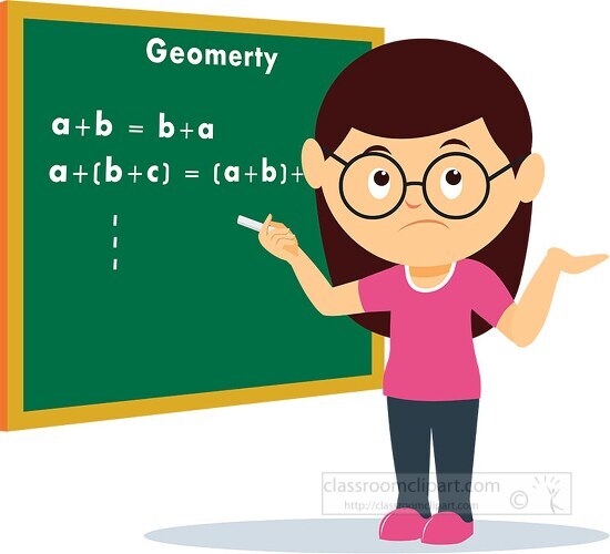 girl solving geometry in the classroom clipart
