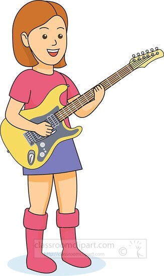 girl wears pink boots playing guitar clipart