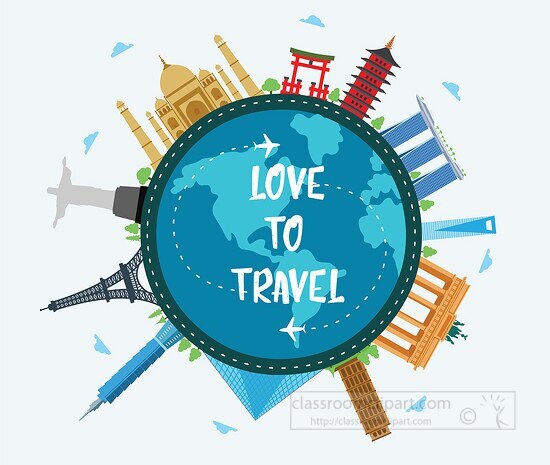 globe representing around the world love to travel clipart
