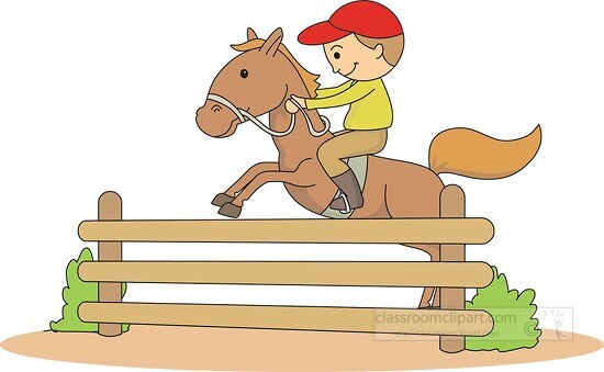 horse and rider jumping over hurdle