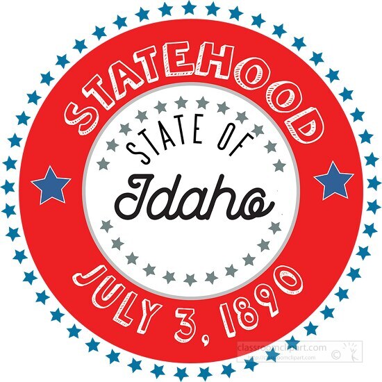 Idaho statehood 1890 date statehood round style with stars clipa