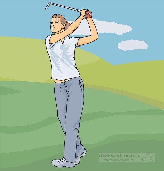 lady golfer swing club on course 05