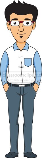 man wearing glasses standing hands in pockets clipart