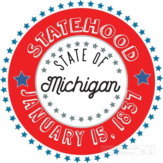 Michigan Statehood 1837 date statehood round style with stars cl