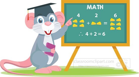mouse character teaching math four plus two holding book clipart