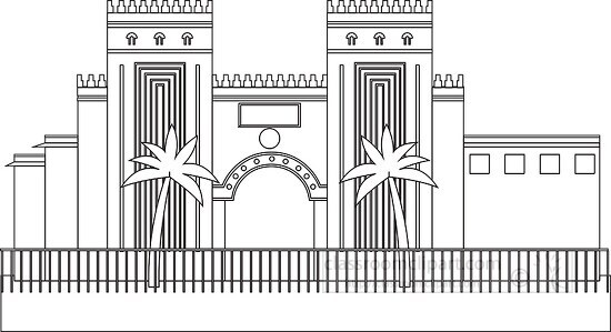 national museum of baghdad iraq black white outline clipart