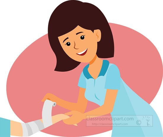 nurse giving aid wrapping bandage around arm clipart