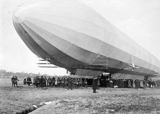 Blimp Zeppelin No3 on ground surrounded with people