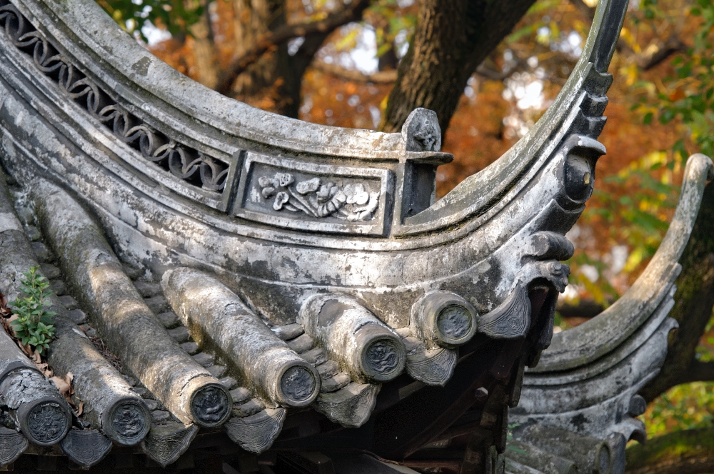 closeup view of decorative rooftop in shanghai
