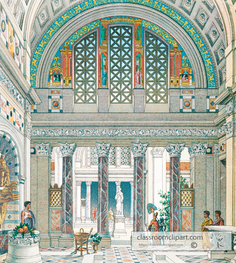 illustration interior of a roman house ancient rome