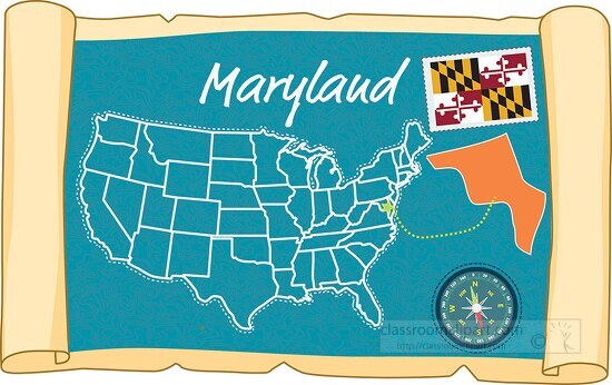 scrolled usa map showing maryland state map flag clipart 2021