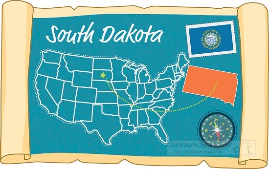 scrolled usa map showing south dakota state map flag clipart
