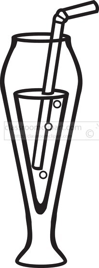 soda drink in tall glass with straw bw outline
