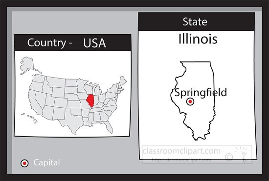 springfield illinois state us map with capital bw gray