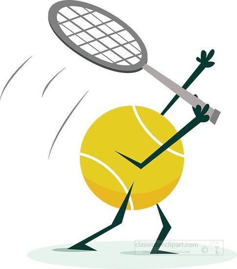 Cartoon Tennis Ball Holding Racquet Vector Clipart Classroom Clipart