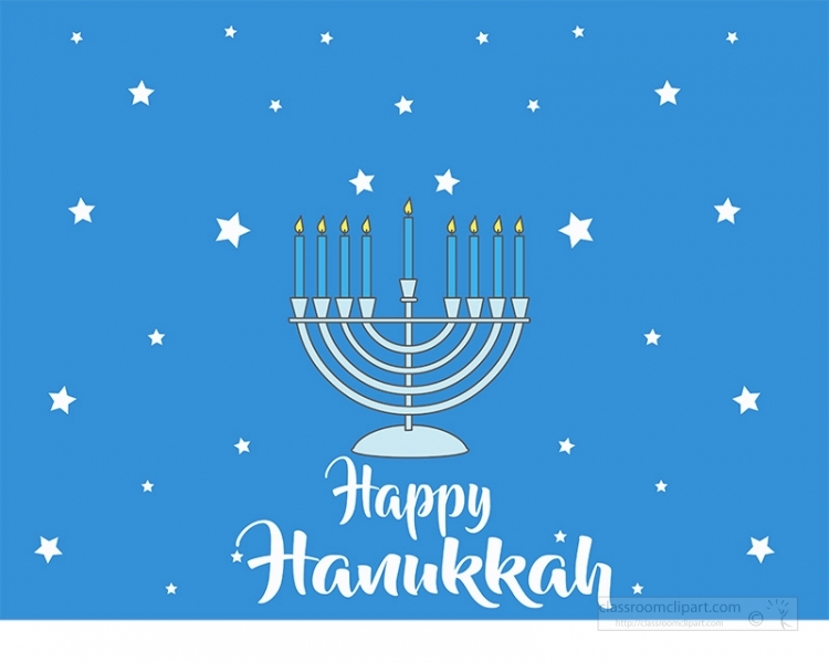 Clipart Happy Hanukkah Jewish Holiday Menorah With Stars On Blue