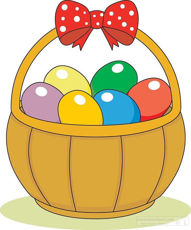 Easter Basket With Colorful Eggs And Bow Classroom Clipart