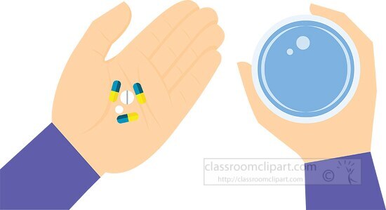 taking medicine pills with water clipart image