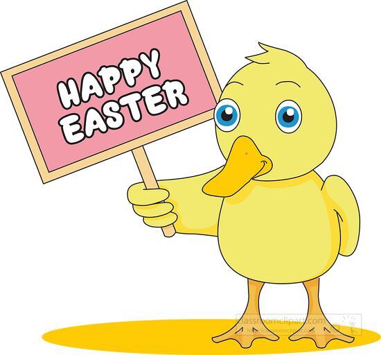 yellow duck holding a happy easter sign