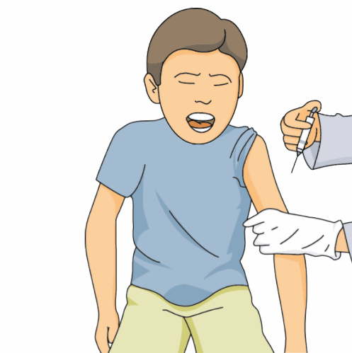 boy making face while getting a flu shot animation