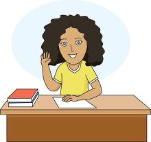 african american student sites at her desk clip art
