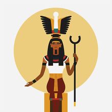 Ancient Egyptian goddess depiction with outstretched wings and s