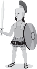 ancient greek soldier with sword shield armor gray clipart