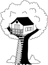 black white tree house clipart