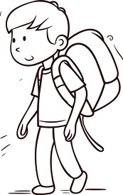boy carries a heavy school backpack black outline
