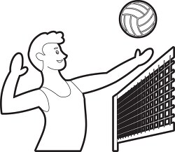 boy hits volleyball over the net outline clip art