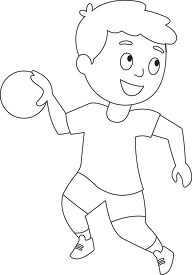 boy holds ball while playing handball black outline clipart
