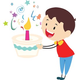 boy stick figure celebrating birthday holding cake with candle d