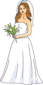 bride standing in her gown holding flowers clipart